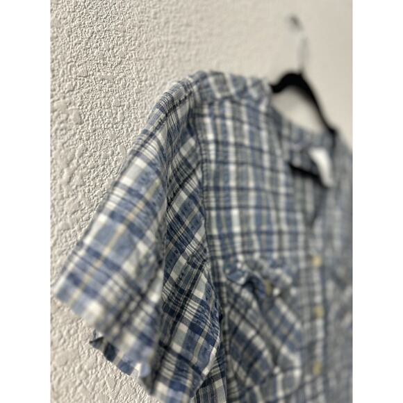 ERIKA & Co Plus Size Medium Short‎ Sleeve Button Blouse Blue/White Plaid Check - Picture 2 of 11